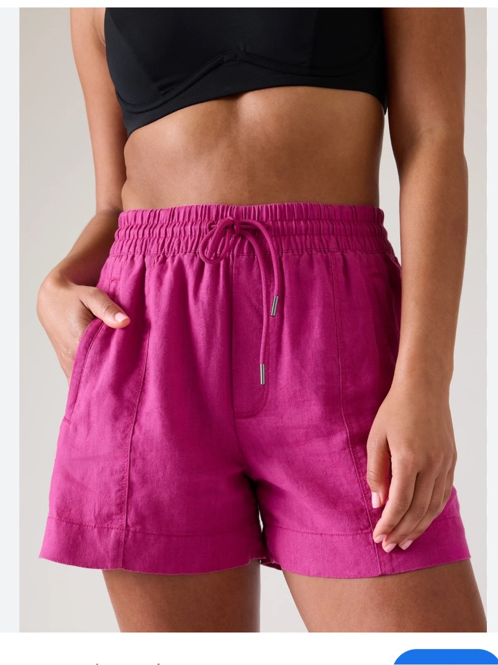 Retreat linen Athleta shorts in Iceland purple